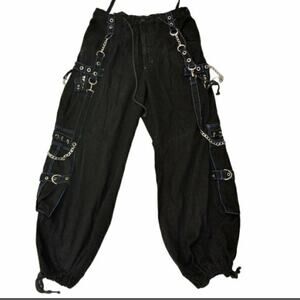 TRIPP Y2K Black Wide Leg BONDAGE PANTS Chains GOTH PUNK sz XL